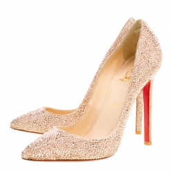 Pre Owned Christian Louboutin Beige Crystal Embellished Decollete 554 Pointed Toe Pumps Size 38