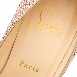 Pre Owned Christian Louboutin Beige Crystal Embellished Decollete 554 Pointed Toe Pumps Size 38