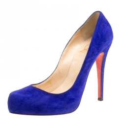 Pre Owned Christian Louboutin Royal Blue Suede Platform Pumps Size 39