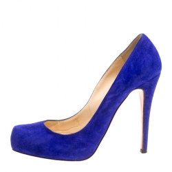 Pre Owned Christian Louboutin Royal Blue Suede Platform Pumps Size 39