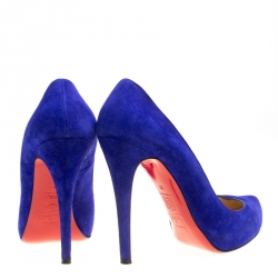 Pre Owned Christian Louboutin Royal Blue Suede Platform Pumps Size 39