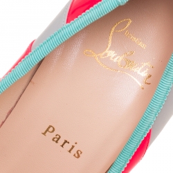 Pre Owned حذاء كعب عالي كريستيان لوبوتان نعل سميك غليتر فورين جلد مخطط رمادي/ وردي فلورسنت مقاس 37.5