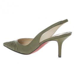Pre Owned Christian Louboutin Green Leather Pleated Slingback Sandals Size 38