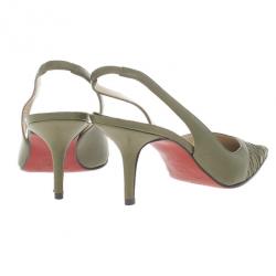 Pre Owned Christian Louboutin Green Leather Pleated Slingback Sandals Size 38
