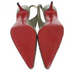 Pre Owned Christian Louboutin Green Leather Pleated Slingback Sandals Size 38
