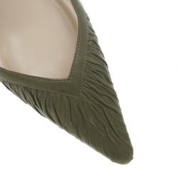 Pre Owned Christian Louboutin Green Leather Pleated Slingback Sandals Size 38