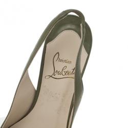 Pre Owned Christian Louboutin Green Leather Pleated Slingback Sandals Size 38