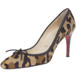 Pre Owned Christian Louboutin Leopard Pony Hair Bow Pumps Size 37.5