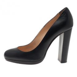 Pre Owned Christian Louboutin Black Leather Grapi Block Heel Pumps Size 38