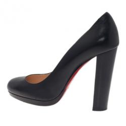 Pre Owned Christian Louboutin Black Leather Grapi Block Heel Pumps Size 38
