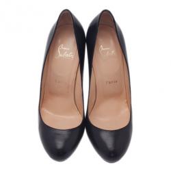 Pre Owned Christian Louboutin Black Leather Grapi Block Heel Pumps Size 38