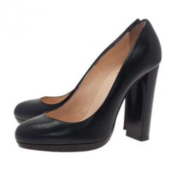 Pre Owned Christian Louboutin Black Leather Grapi Block Heel Pumps Size 38