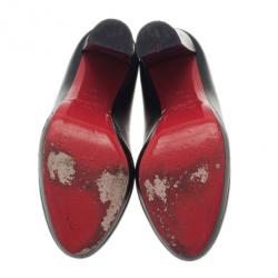 Pre Owned Christian Louboutin Black Leather Grapi Block Heel Pumps Size 38