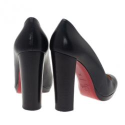 Pre Owned Christian Louboutin Black Leather Grapi Block Heel Pumps Size 38