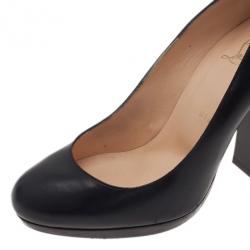 Pre Owned Christian Louboutin Black Leather Grapi Block Heel Pumps Size 38