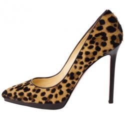 Pre Owned Christian Louboutin Leopard Pony Hair Pigalle Plato Pumps Size 40