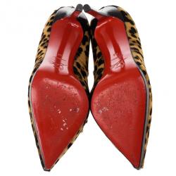 Pre Owned Christian Louboutin Leopard Pony Hair Pigalle Plato Pumps Size 40