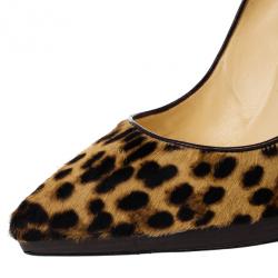 Pre Owned Christian Louboutin Leopard Pony Hair Pigalle Plato Pumps Size 40