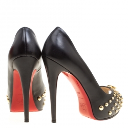 Pre Owned Christian Louboutin Black Leather Vendo Knock Studded Platform Pumps Size 38.5