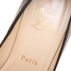 Pre Owned Christian Louboutin Black Leather Vendo Knock Studded Platform Pumps Size 38.5