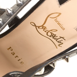 Pre Owned Christian Louboutin Black Leather Tchicaboum Spike Embellished Strappy Sandals Size 39.5