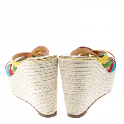 Pre Owned Christian Louboutin Multicolor Fabric Crepon 110 Espadrille Wedge Sandals Size 37