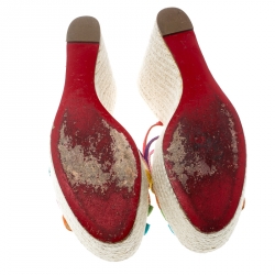Pre Owned Christian Louboutin Multicolor Fabric Crepon 110 Espadrille Wedge Sandals Size 37