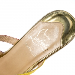 Pre Owned Christian Louboutin Multicolor Fabric Crepon 110 Espadrille Wedge Sandals Size 37