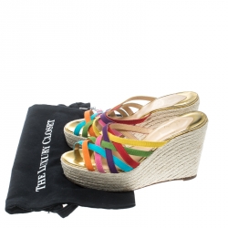 Pre Owned Christian Louboutin Multicolor Fabric Crepon 110 Espadrille Wedge Sandals Size 37