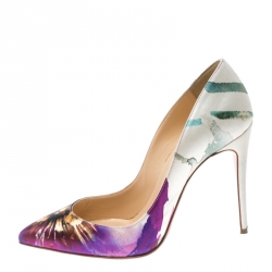 Pre Owned Christian Louboutin Multicolor Printed Satin Pigalle Follies Pumps Size 36.5