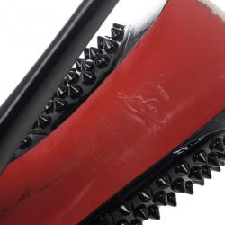 Pre Owned Christian Louboutin Black Patent Lady Peep Toe Spikes Platform Pumps Size 38.5