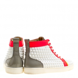Pre Owned Christian Louboutin Multicolor Leather Louis Spikes Lace Up High Top Sneakers Size 36.5