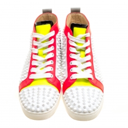 Pre Owned Christian Louboutin Multicolor Leather Louis Spikes Lace Up High Top Sneakers Size 36.5