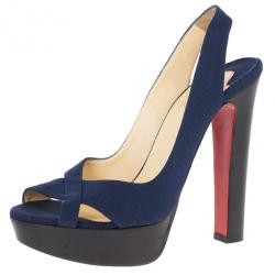 Pre Owned Christian Louboutin Soso Navy Blue Slingback Sandals Size 38