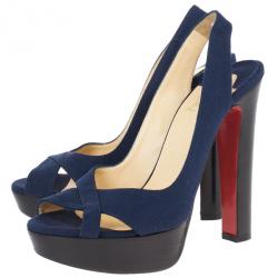 Pre Owned Christian Louboutin Soso Navy Blue Slingback Sandals Size 38