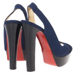 Pre Owned Christian Louboutin Soso Navy Blue Slingback Sandals Size 38