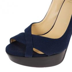 Pre Owned Christian Louboutin Soso Navy Blue Slingback Sandals Size 38