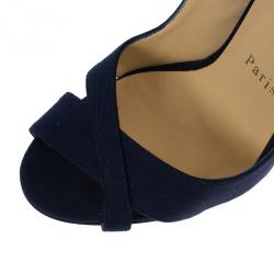 Pre Owned Christian Louboutin Soso Navy Blue Slingback Sandals Size 38