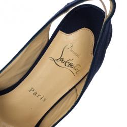 Pre Owned Christian Louboutin Soso Navy Blue Slingback Sandals Size 38