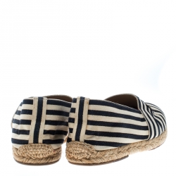 مملوكة مسبقًا Christian Louboutin Black/White Striped Canvas Gala Embroidered Crest Espadrille Loafers Size 40