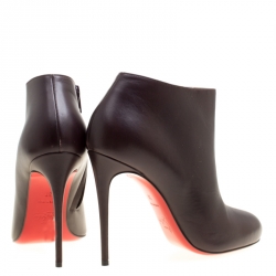 Pre Owned Christian Louboutin Dark Brown Leather Belle Ankle Boots Size 37