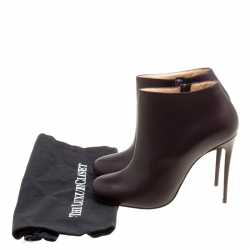 Pre Owned Christian Louboutin Dark Brown Leather Belle Ankle Boots Size 37