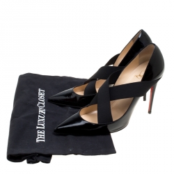 Pre Owned Christian Louboutin Black Patent Leather Sharpstagram Cross Strap Pointed Toe Pumps Size 37.5