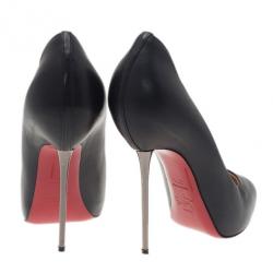 Pre Owned حذاء كعب عالي كريستيان لوبوتان بيج ليبس جلد أسود مقاس 37.5