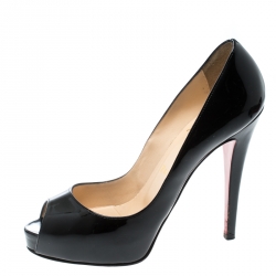 Pre Owned Christian Louboutin Black Patent Leather Hyper Prive Peep Toe Platform Pumps Size 37.5