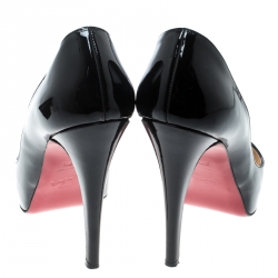 Pre Owned Christian Louboutin Black Patent Leather Hyper Prive Peep Toe Platform Pumps Size 37.5
