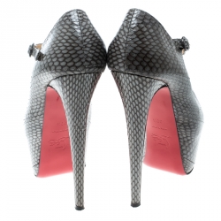 Pre Owned Christian Louboutin Grey Snakeskin Leather Lady Daf Mary Jane Platform Pumps Size 39.5