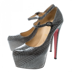 Pre Owned Christian Louboutin Grey Snakeskin Leather Lady Daf Mary Jane Platform Pumps Size 39.5