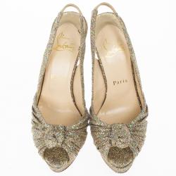 مملوكة مسبقًا Christian Louboutin Glittered Jenny Platform Slingback Sandals Size 36.5