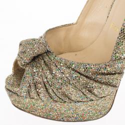 مملوكة مسبقًا Christian Louboutin Glittered Jenny Platform Slingback Sandals Size 36.5